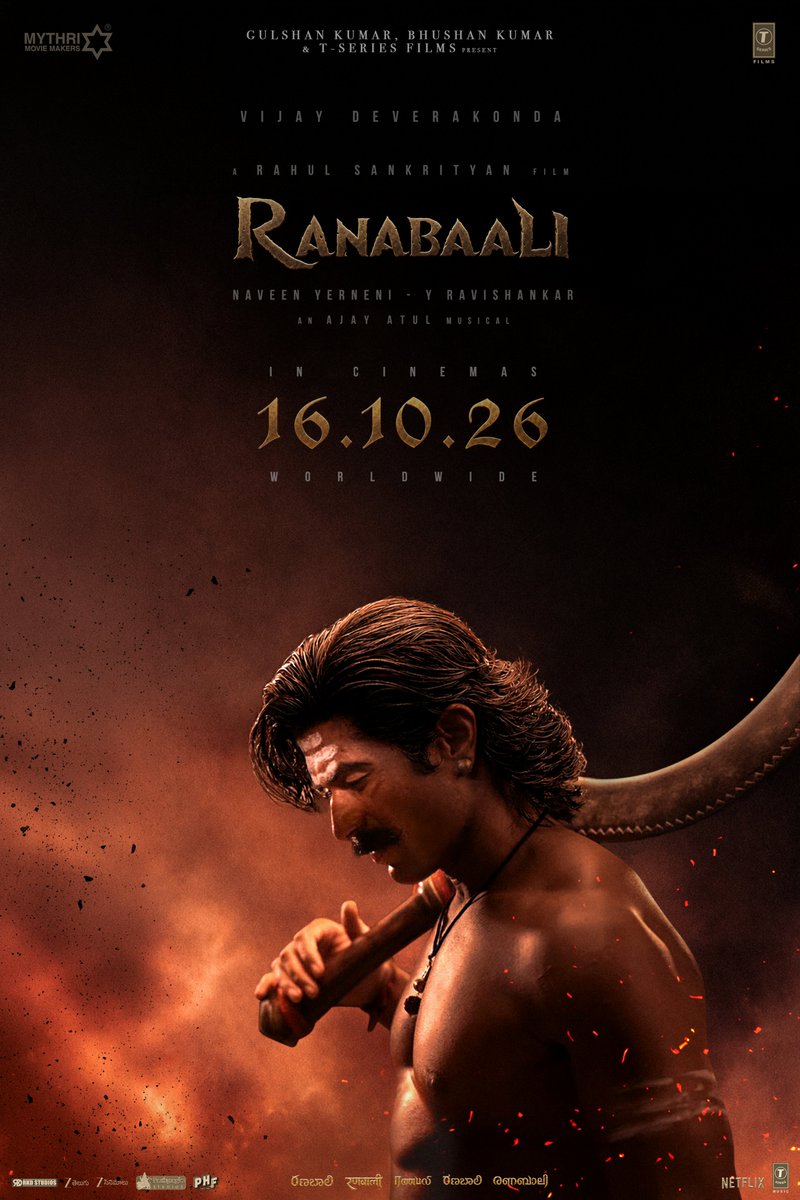 RanabaaliFilm's tweet photo. The darkest chapter of our history opens this October.

#Ranabaali GRAND RELEASE WORLDWIDE ON 16.10.26🔥

#NeverForget
#RanabaaliOnOct16th

@TheDeverakonda @iamRashmika @Rahul_Sankrityn @MythriOfficial #ArnoldVosloo @AjayAtulOnline @nirav_dop #JishnuBhattacharjee #ShivamRao #ArchanaaAkhilRao #KarthikaSrinivas #YannickBen #AndyLongNguyen #BhushanKumar #KrishanKumar @TSeries @shivchanana @neerajkalyan_24 @parvathanurag