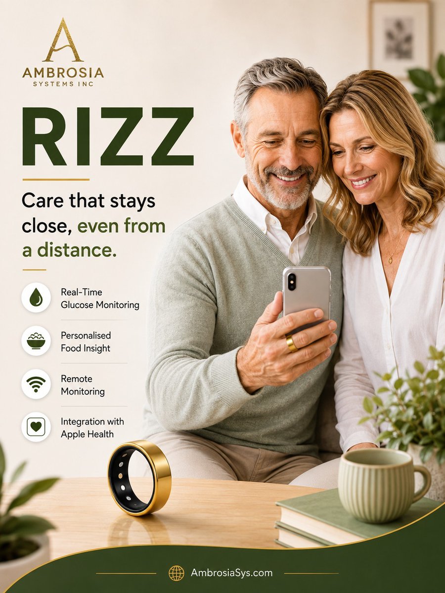 OrbeezE's tweet photo. RIZZ brings health insights closer to you and your loved ones with real-time glucose monitoring, personalised food insights, remote monitoring, and Apple Health integration.
RIZZ Smart Ring — stay informed, stay connected, stay close
#RIZZSmartRing #AmbrosiaSystems #SmartRing https://t.co/btYkNpUjwj
