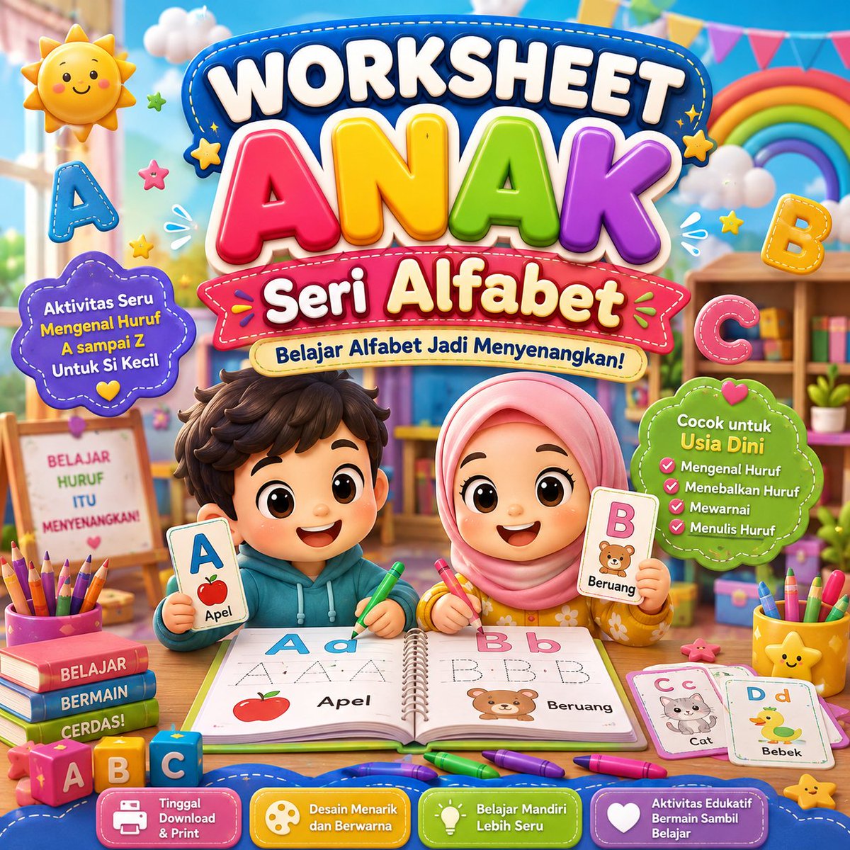 itl2294's tweet photo. Lagi cari aktivitas anak yang nggak cuma bikin sibuk, tapi juga sambil belajar? 🔤✨
Aku baru buat Worksheet Anak Seri Alfabet berisi 150 halaman aktivitas seru. Tinggal download → print → main 💛
Klik link ini yah bund 👇👇👇
https://t.co/ngXldNEInB https://t.co/1ntTazMfpc