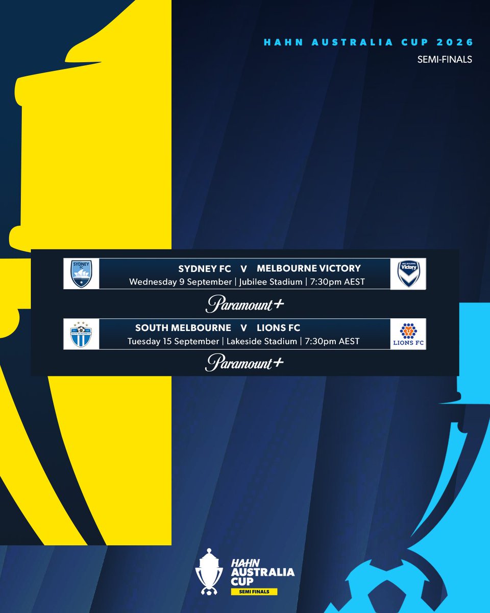 AustraliaCup's tweet photo. 🗓️🔒 The Match Details for the Hahn #AustraliaCup Semi-finals have been confirmed.

🗞️ Details: https://t.co/WNZRAhEJXy

#MagicOfTheCup https://t.co/aY7176nG1G