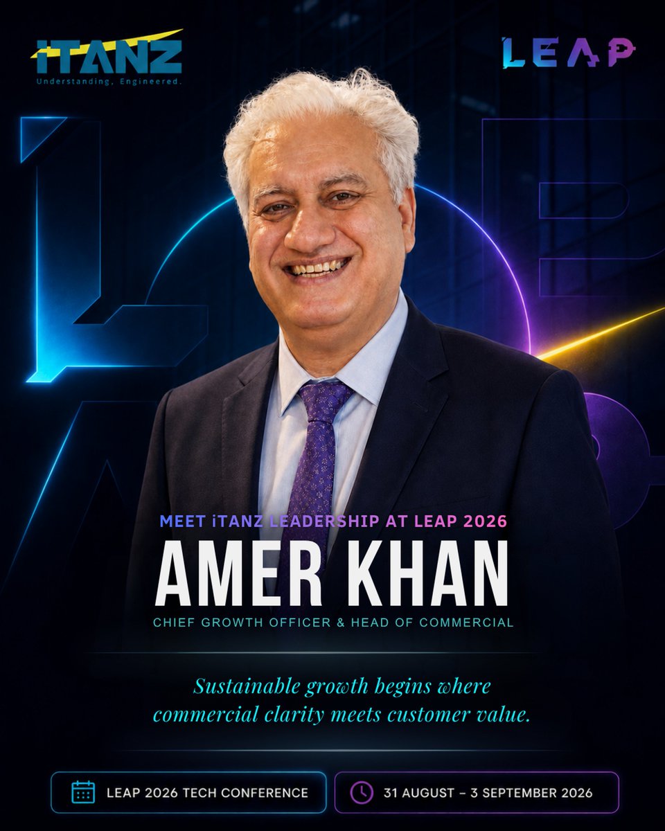 ItanzPakistan's tweet photo. Sustainable growth starts where commercial clarity meets customer value.  

Meet Amer K., CGO &amp; Head of Commercial at #iTANZ, at #LEAP2026 in Riyadh.   Facing scaling, AI or transformation challenges? Let’s talk.  

Explore: https://t.co/4tXoyR1lTm: https://t.co/I65ofjMvM7 https://t.co/2znirSYvbl
