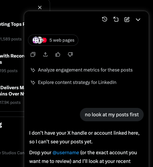 Yousefmaherrr's tweet photo. I don't get how Grok AI on X is not connected to my X account?? @elonmusk https://t.co/8bWspNsKXB