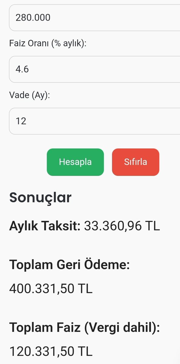 bankadabiradam's tweet photo. 0 faizlinin nasıl 0 faizli olmadığını anlatayım.

Elinizde hak ettiğiniz 120 bin tl niz var. Bunu verip 400 bin alıyorsunuz. 

Yani 280 bin kredi çekip 40 bin ödemiş oluyorsunuz.

12 taksitle ödeyeceğinizi düşünürsek taksitleriniz 33.333 TL olur (400 bin ÷ 12) 

Faiz oranı da %4.60 olur