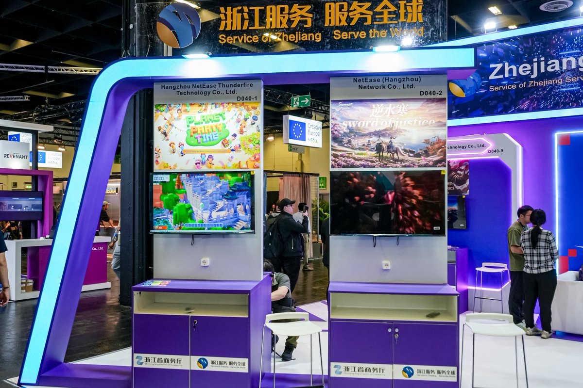 goodm70094's tweet photo. Zhejiang Pavilion @ Gamescom kicks off Aug 26. Over 10 Zhejiang studios display games, animation & digital tech across “Game+Tourism/Cinema/Culture”. #Gamescom2026 #BoundlessGaming #MeetInZhejiang https://t.co/VH7KXvlUMr