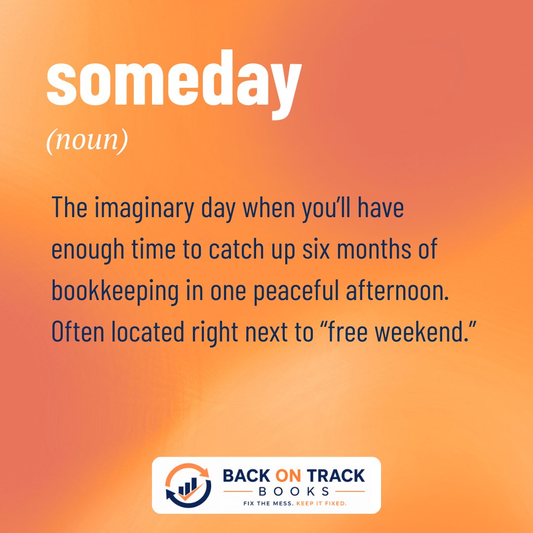 BackOnTrackBks's tweet photo. “Someday” is a dangerous bookkeeping strategy because the books keep moving even when you don’t.
One month behind becomes two. Then three. Transactions pile up, receipts get harder to find, vendor names get harder to recognize, and the peaceful afternoon you were planning to use for catch-up somehow never arrives.
The good news is that catch-up bookkeeping does not have to be tackled as one giant project. It can be worked through systematically, account by account, month by month until the records are current again.
So if “someday” has quietly turned into six months, maybe the better question is:
What is waiting actually solving?