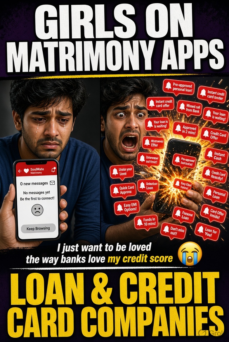MohitKumar85807's tweet photo. I wish matrimony-app girls would chase me half as hard as these loan and credit card companies.  At this point the banks are texting, calling, and practically proposing… while my “matches” are treating me like an EMI they never approved. 

#matrimonyapps #shaadiapp #jeevansaathi https://t.co/oJZMcUf60f