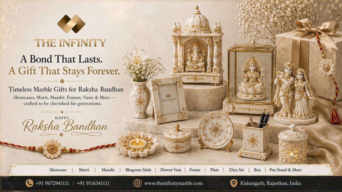 InfinityMarbles's tweet photo. A Bond That Lasts. A Gift That Stays Forever.
This Raksha Bandhan, celebrate timeless bonds with premium marble gifts—Murti, Mandir, Frames, Vases, Diya Sets &amp; more. Crafted with elegance and made to be cherished for generations.
#RakshaBandhan #MarbleGifts #TheInfinityMarble https://t.co/MfetAqfIOy