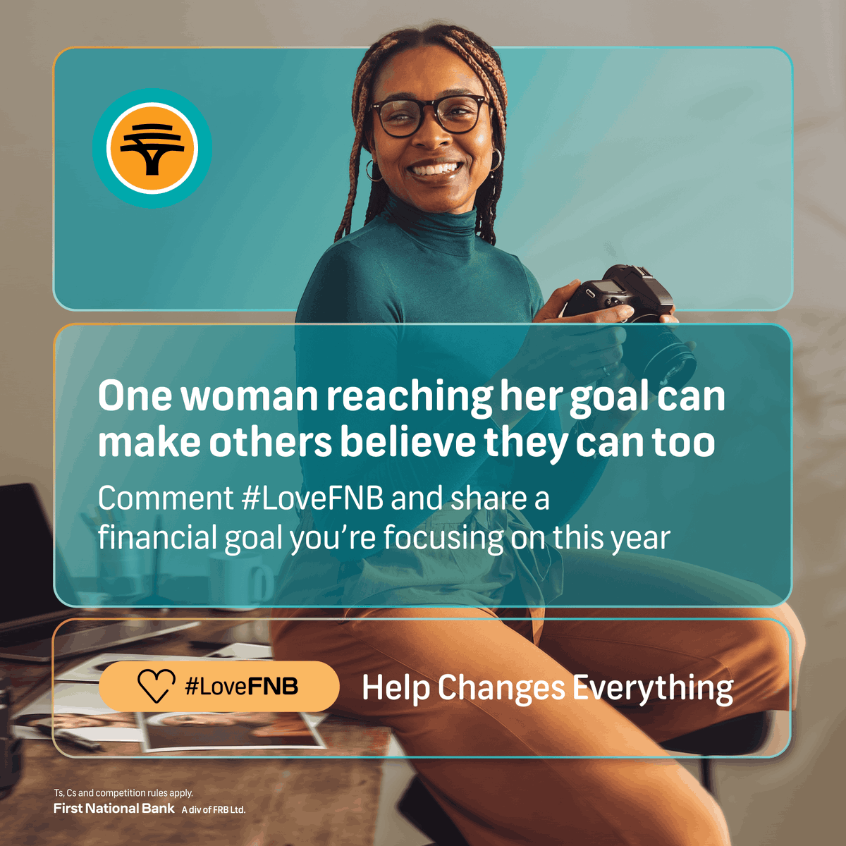 FNBSA's tweet photo. Every woman’s financial goals look different. Share a goal you’re focusing on this year with hashtag LoveFNB and you could win a voucher up  to the value of  R1 000. Whatever you’re working towards, FNB is here to help. https://t.co/CrytYiM1As