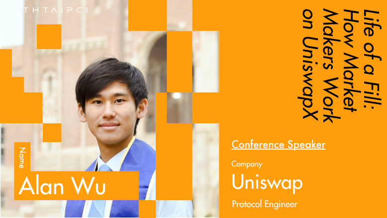 EthTaipei's tweet photo. How does a UniswapX order actually get filled?

Alan Wu @alanwu, Protocol Engineer at @Uniswap, returns to ETHTaipei this September.

Alan works on UniswapX, with a focus on auction design and trade execution. After speaking at ETHTaipei 2025, he’s back to go deeper into the mechanics behind intent-based trading.

In “Life of a Fill: How Market Makers Work on UniswapX,” Alan will follow an order from discovery and pricing through competing quotes and atomic settlement, unpacking why some orders fill instantly while others linger, and what it actually takes to run a filler.

Join us at ETHTaipei 2026: https://t.co/hFLgR0EkmT