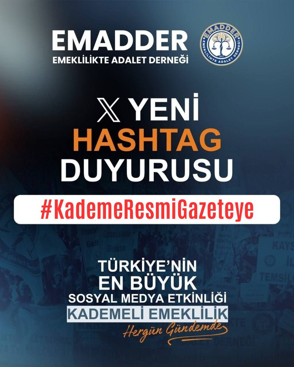 EmadDernegi's tweet photo. ‼️📣 YENİ TAG DUYURUSU 📣‼️
           
       👇👇👇👇👇
#KademeResmiGazeteye

Yıllarca emek verdik, prim ödedik, ülkemize katkı sunduk. Beklentimiz nettir: Kademeli Emeklilik düzenlemesi hayata geçirilsin, Resmî Gazete’de yayımlanarak yürürlüğe girsin.

Eşitlik ilkesi anayasal bir haktır. Bir günle başlayan adaletsizlik, milyonlarca insanın emekliliğini yıllarca ötelememelidir. Bu mağduriyete artık son verilmelidir.

Adalet istiyoruz, eşitlik istiyoruz, hakkımız olanı istiyoruz.
Milyonların mağduriyeti daha fazla ertelenmesin.

Telegram Linkimiz:
https://t.co/NWANCZuWpB

Emeklilikte Adalet Derneği 

@EmadDernegi
#KademeResmiGazeteye

@Akparti @MHP_Bilgi @iyiparti @herkesicinCHP @rprefahpartisi @tipgenelmerkez @zaferpartisi @SaadetPartisi @devapartisi @bbpgenelmerkez @anahtarparti
@DSPGenelMerkez @yenipartiyiz