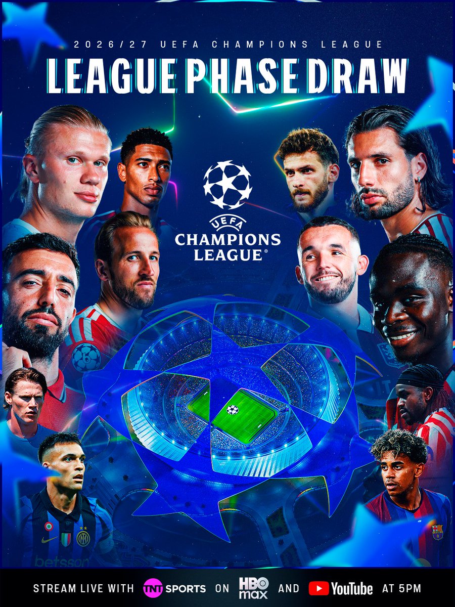 footballontnt's tweet photo. The #UCLdraw takes place today! 🍿

📺 Join us LIVE on TNT Sports, HBO Max and YouTube from 5pm https://t.co/FhTEv4XMXI