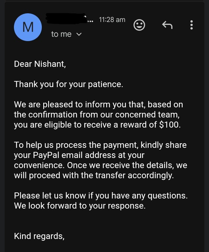 BugBugproofmind's tweet photo. Received another bounty for a Medium-severity vulnerability — and this one is extra special because it’s my first IDOR!
Keep learning. Keep hunting. 🔎
#BugBounty #IDOR #CyberSecurity #BugHunter #WebSecurity #bugbounty https://t.co/BD5M0qXHK6