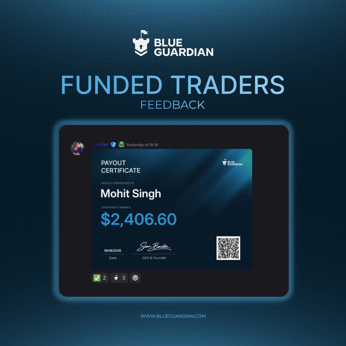 BlueGuardiancom's tweet photo. It is always easier to be profitable when the conditions are right

The right firms can help you when the markets get tough

Congratulations to Mohit S. for making the right choice https://t.co/7tJbGzKXeL