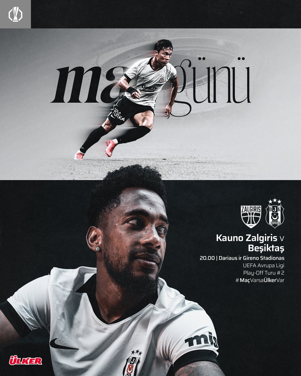Besiktas's tweet photo. Bugün #BeşiktaşınMaçıVar 🦅

🆚 Kauno Zalgiris
🕗 20.00
🏆 UEFA Avrupa Ligi Play-Off Turu #2
🏟 Dariaus İr Gireno Stadionas
📺 tv100 - S Sport Plus

@Ulker | #MaçVarsaÜlkerVar https://t.co/3vHKjdsQOs