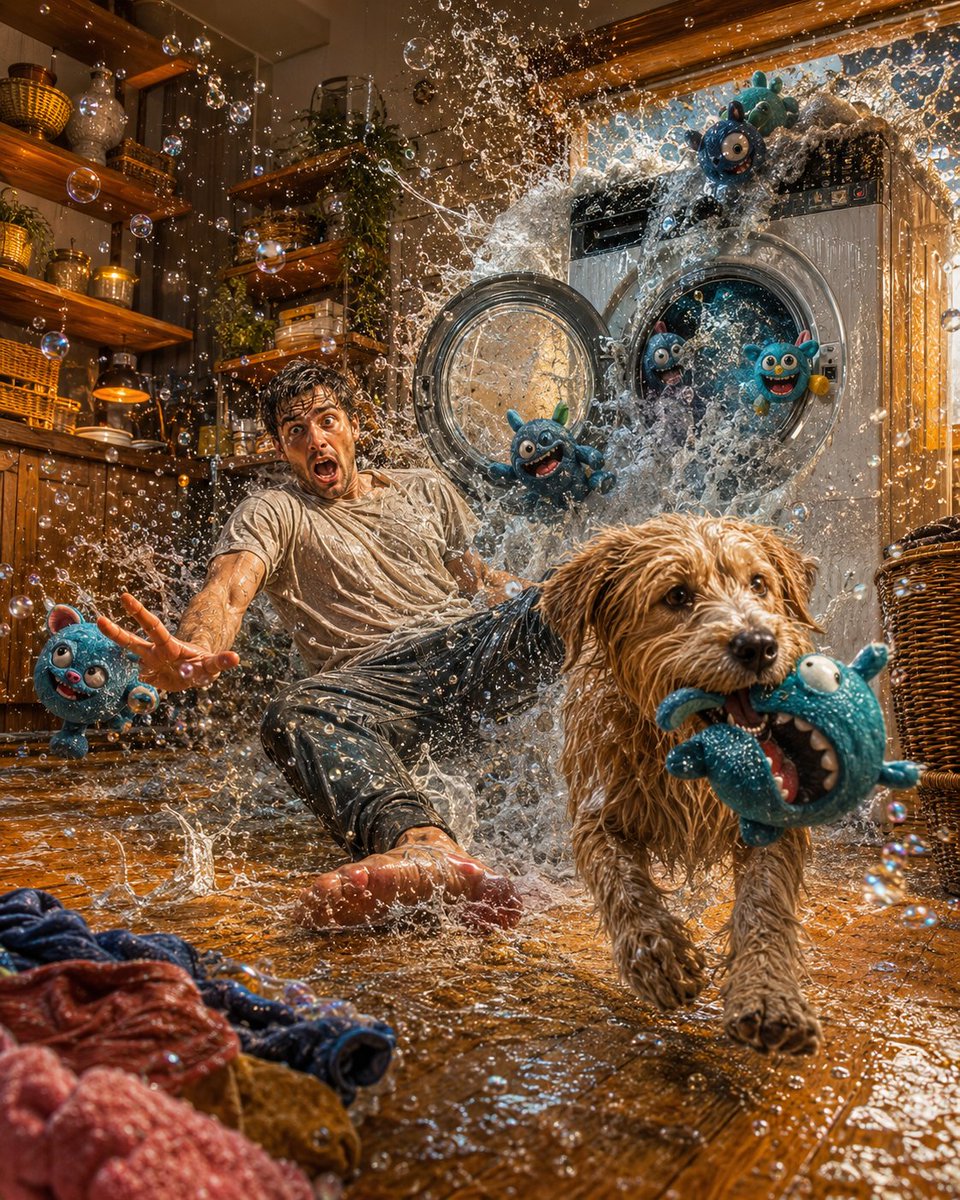 Tanvir48992's tweet photo. When laundry day turns into a full-blown water disaster… 😂💦🐶 https://t.co/uQ1Y3TRbDZ