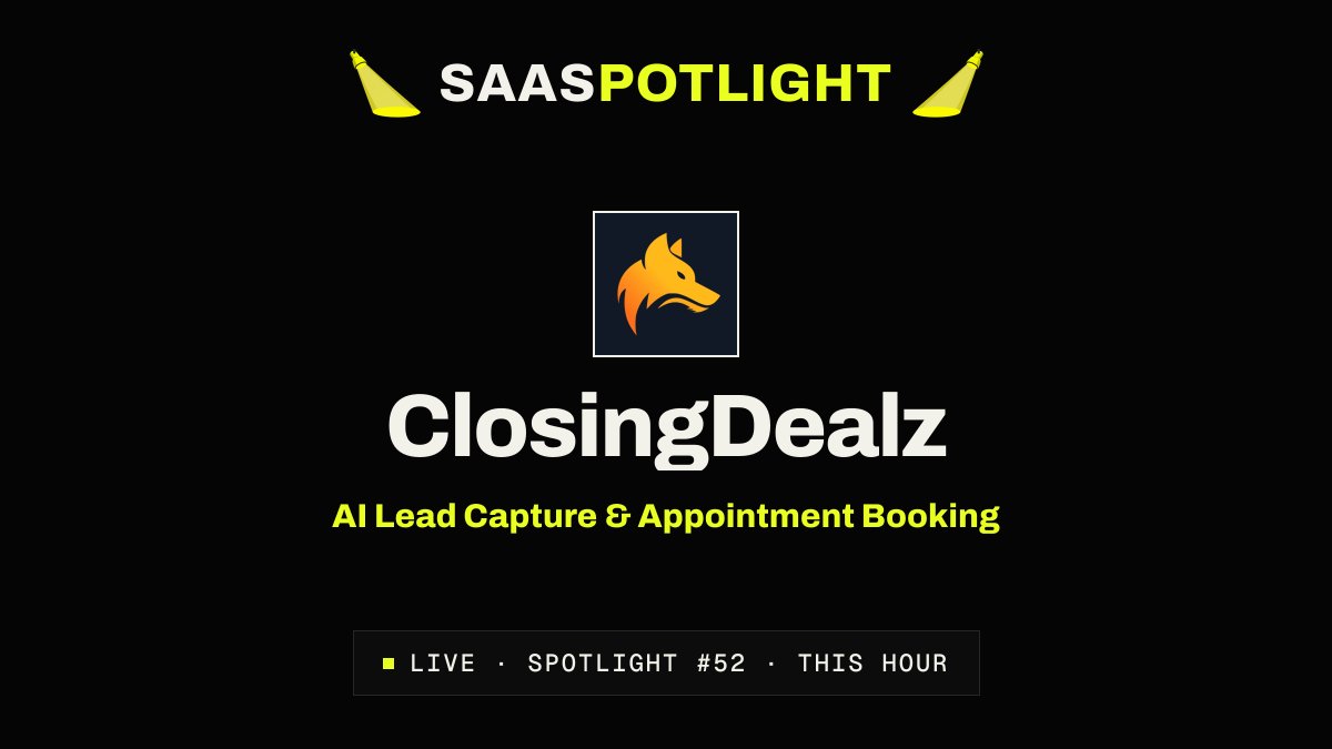 SaaSpotlight's tweet photo. SPOTLIGHT #052: ClosingDealz just entered the light 🔦

This hour on SaaSpotlight, by @ClosingDealzIO. https://t.co/7eewqh4TB8