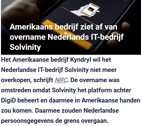 Matthijs85's tweet photo. Amerikaanse overname Solvinity, die o.a. DigID en MijnOverheid regelen, lijkt gestopt! 😀👌 https://t.co/aCuakMaIWn
#DigID #Solvinity https://t.co/2BdzXC4O34