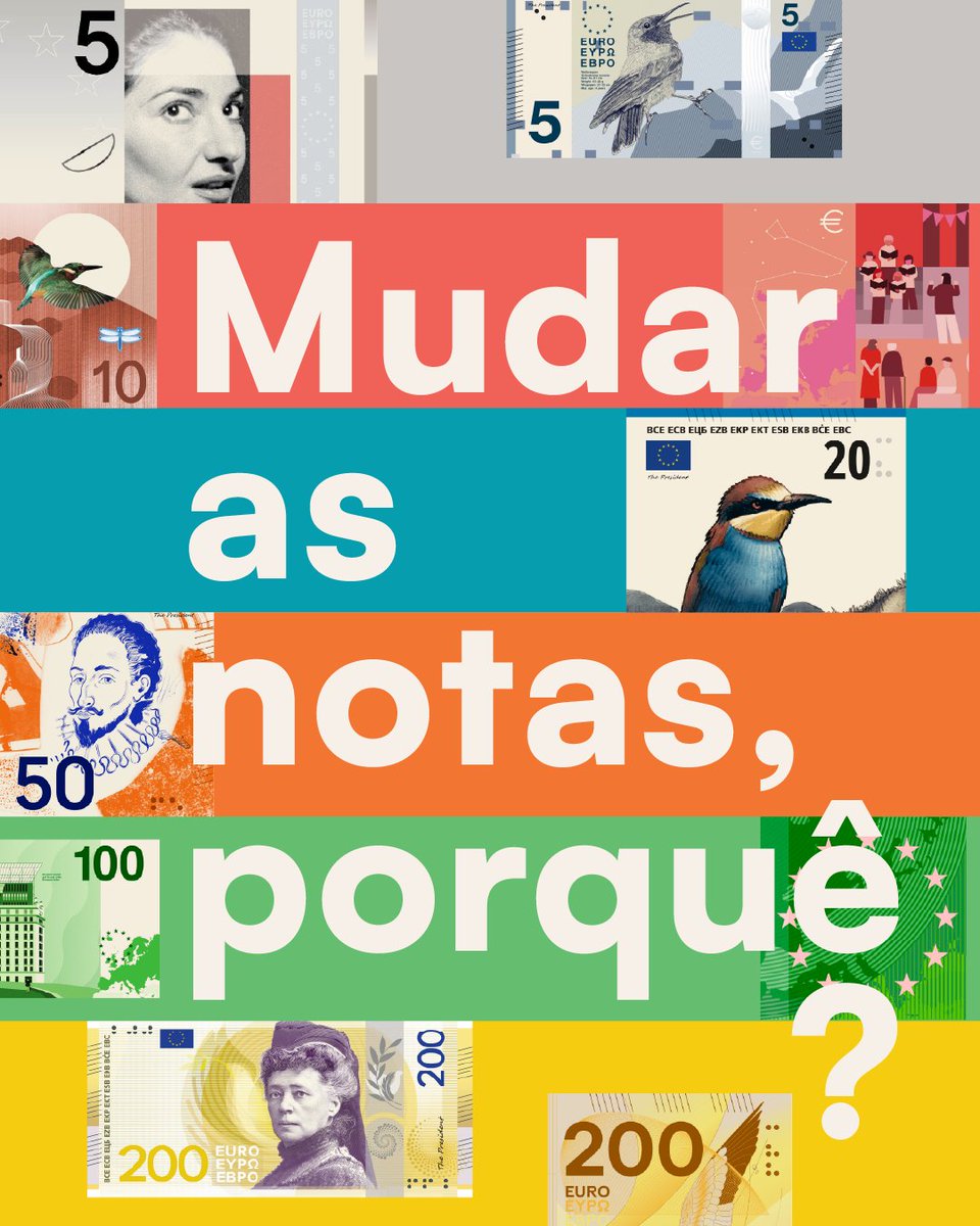 bancodeportugal's tweet photo. Há coisas que mudamos porque, embora funcionem, poderiam funcionar melhor. Com as novas notas de euro também é assim 💶

#BCE #ECB #NovasNotas #Euro

1/5 https://t.co/QDpb8WE0w0