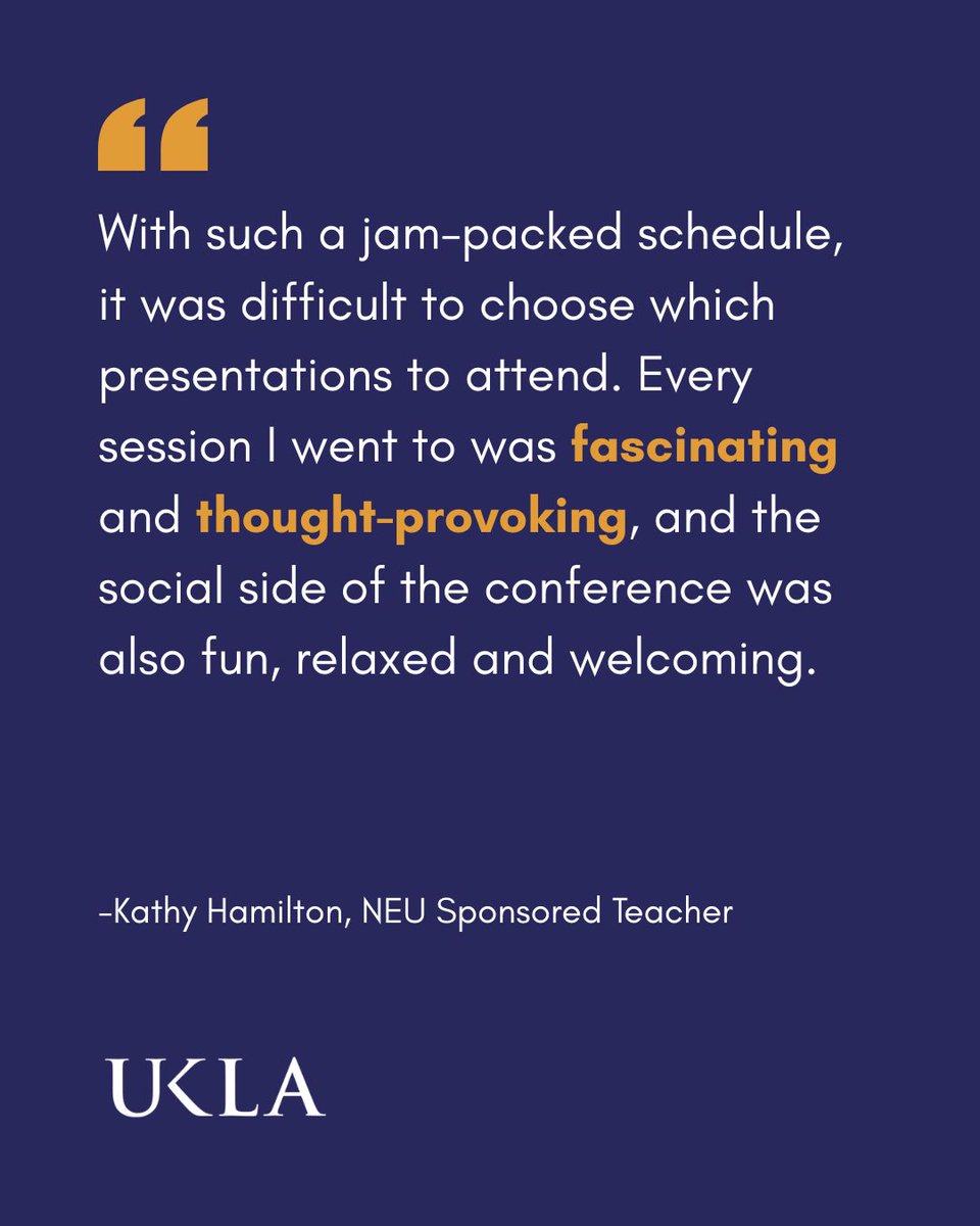 The_UKLA's tweet photo. “I came away with tonnes of new ideas” 
  
Thank you to our @NEUnion sponsored teachers, Chris, Kerry, &amp; Kathy, who joined us to share research &amp; champion literacy at our 2026 International Conference! 
 
#Literacy #TeacherCPD #NEU https://t.co/jziyCIc4Se