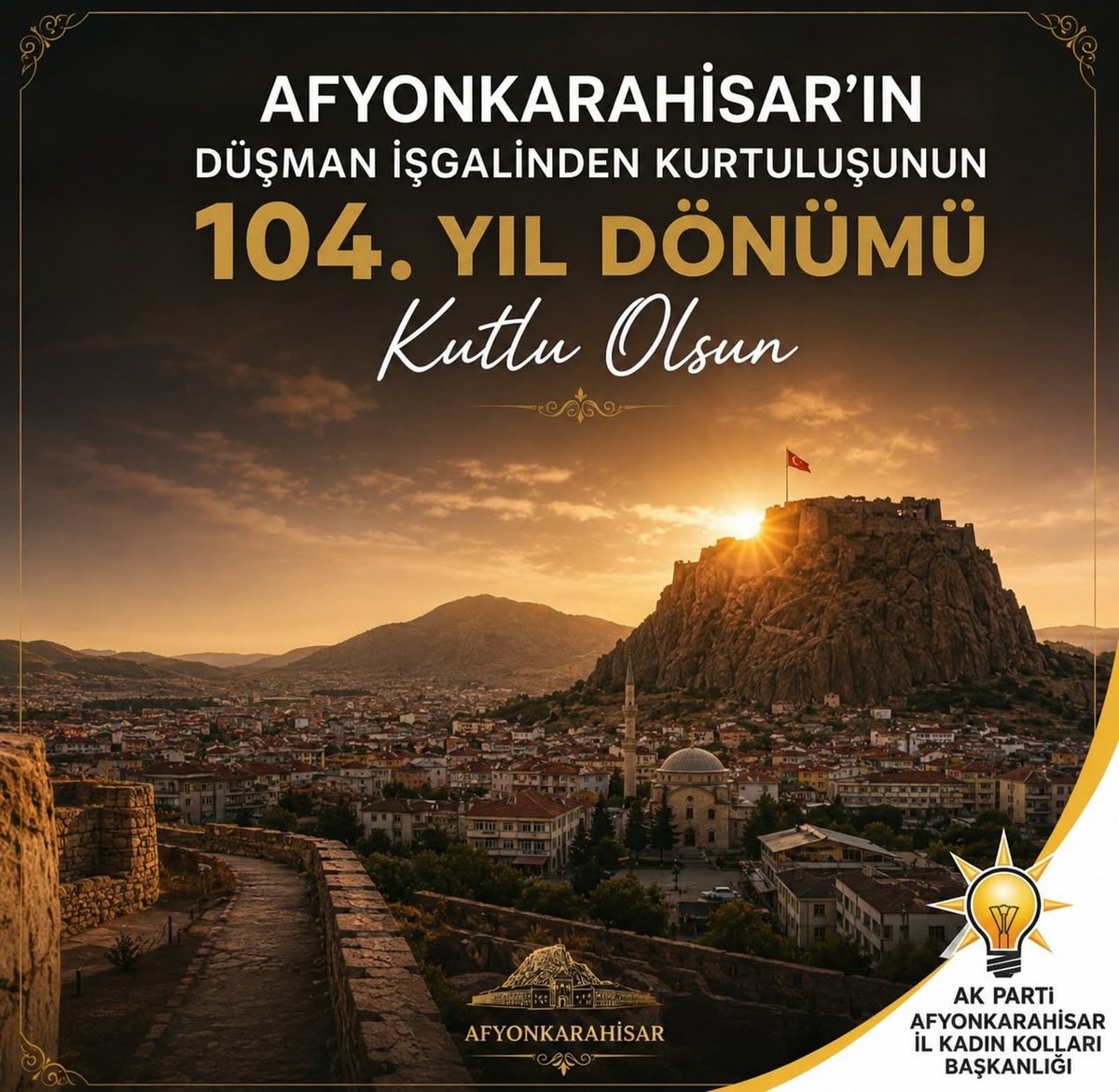 akkadinafyon's tweet photo. 🇹🇷 Zaferin Başkenti Afyonkarahisar’ımızın Kurtuluşunun 104. Yıl Dönümü Kutlu Olsun!
İstiklal mücadelemizin dönüm noktalarından biri olan Afyonkarahisar’ımızın düşman işgalinden kurtuluşunun 104. yıl dönümünü büyük bir gurur ve coşkuyla idrak ediyoruz. https://t.co/BTf0hWqWuF