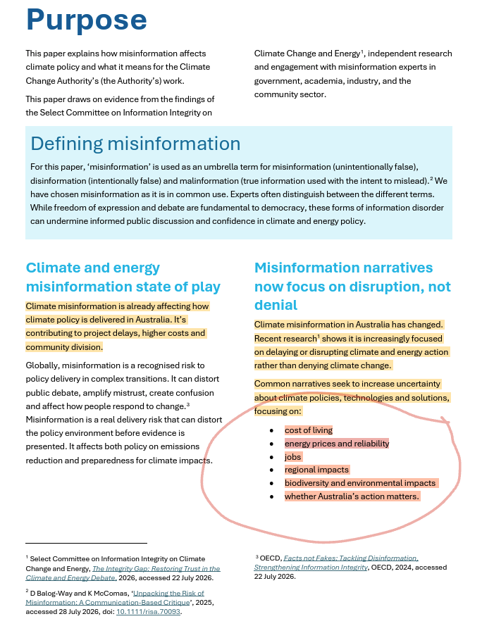 clairlemon's tweet photo. Raising concerns about energy prices and reliability is a form of "misinformation" according to the Commonwealth's Climate Change Authority.

Via @FootnotesGuy https://t.co/U8P7BJv6F7