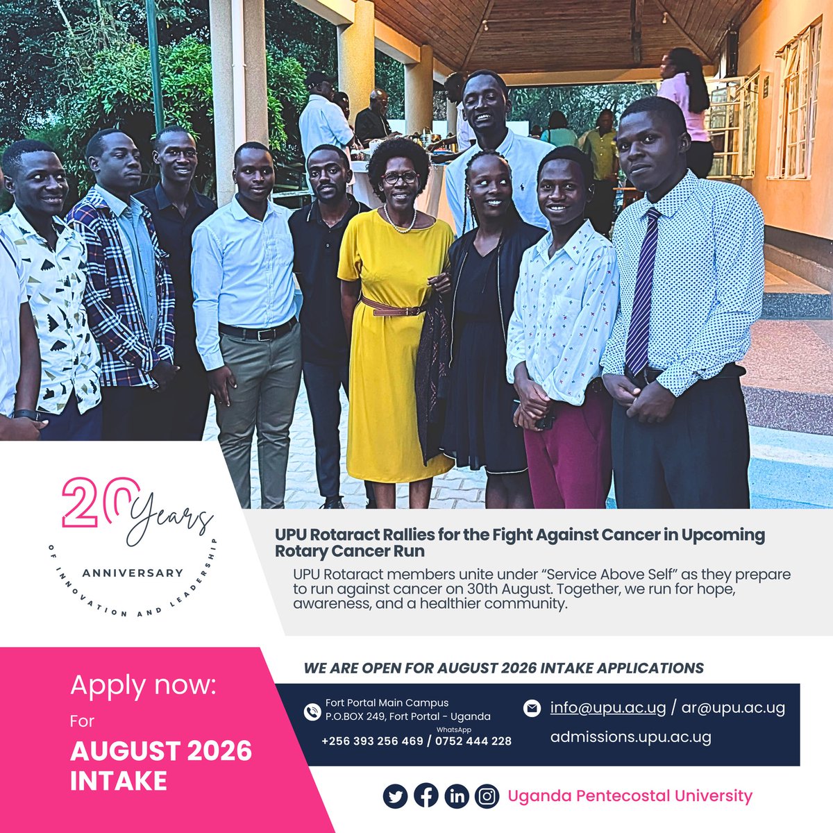 UPU_Uganda's tweet photo. Serving Above Self! 🏃♀️🏃♂️
UPU Rotaract members are ready to run against cancer on 30th August! Together, we run for hope, awareness, and a healthier community.
UPU Oyee!
#UPU #Rotaract #RunAgainstCancer https://t.co/OCZlfP5ZmP