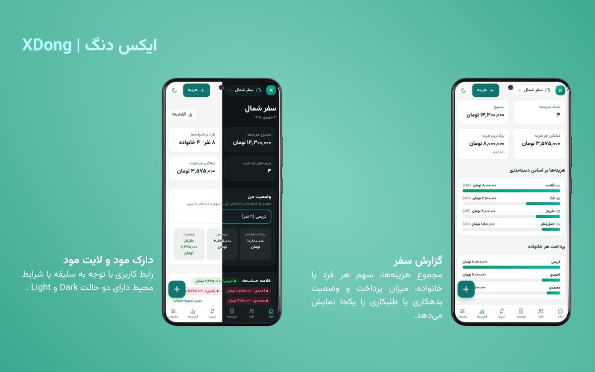 PouroDox's tweet photo. چالش طراحی هوش مصنوعی @MatinSenPai : من اپلیکیشن XDong رو با OX Alpha ساختم.
ایکس‌دُنگ یک اپلیکیشن برای مدیریت هزینه ها و تقسیم دنگ در جمع های خانوادگی یا دوستانه است. https://t.co/OtbMTnuMsL