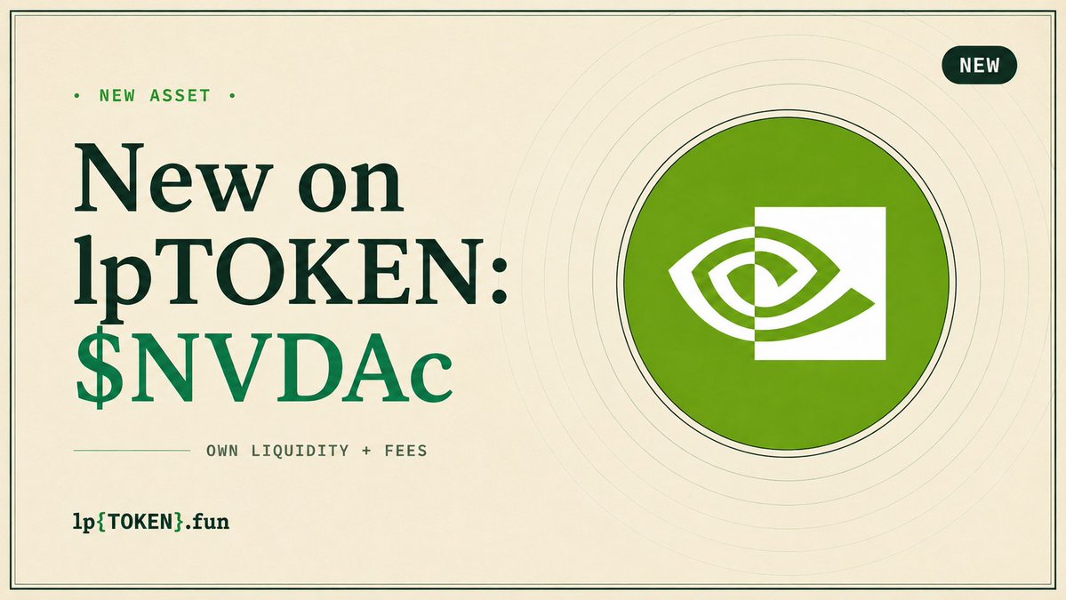 lptokenfun's tweet photo. New on lpTOKEN: $NVDAc

you can now get an LP position in $NVDAc on @base.

pay with $ETH, $USDC, $NVDAc, or a pair.

no skill installation. no registration required.

just 10 seconds to start earning.