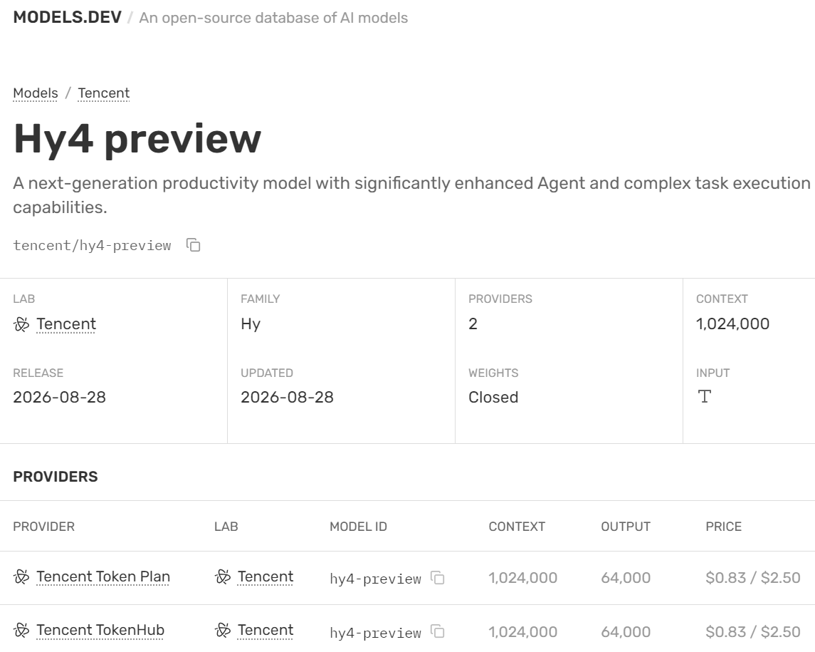 leo114119's tweet photo. 腾讯HY4 Preview疑似信息泄露了，又来一个新模型了 https://t.co/2E0uFEpqmv