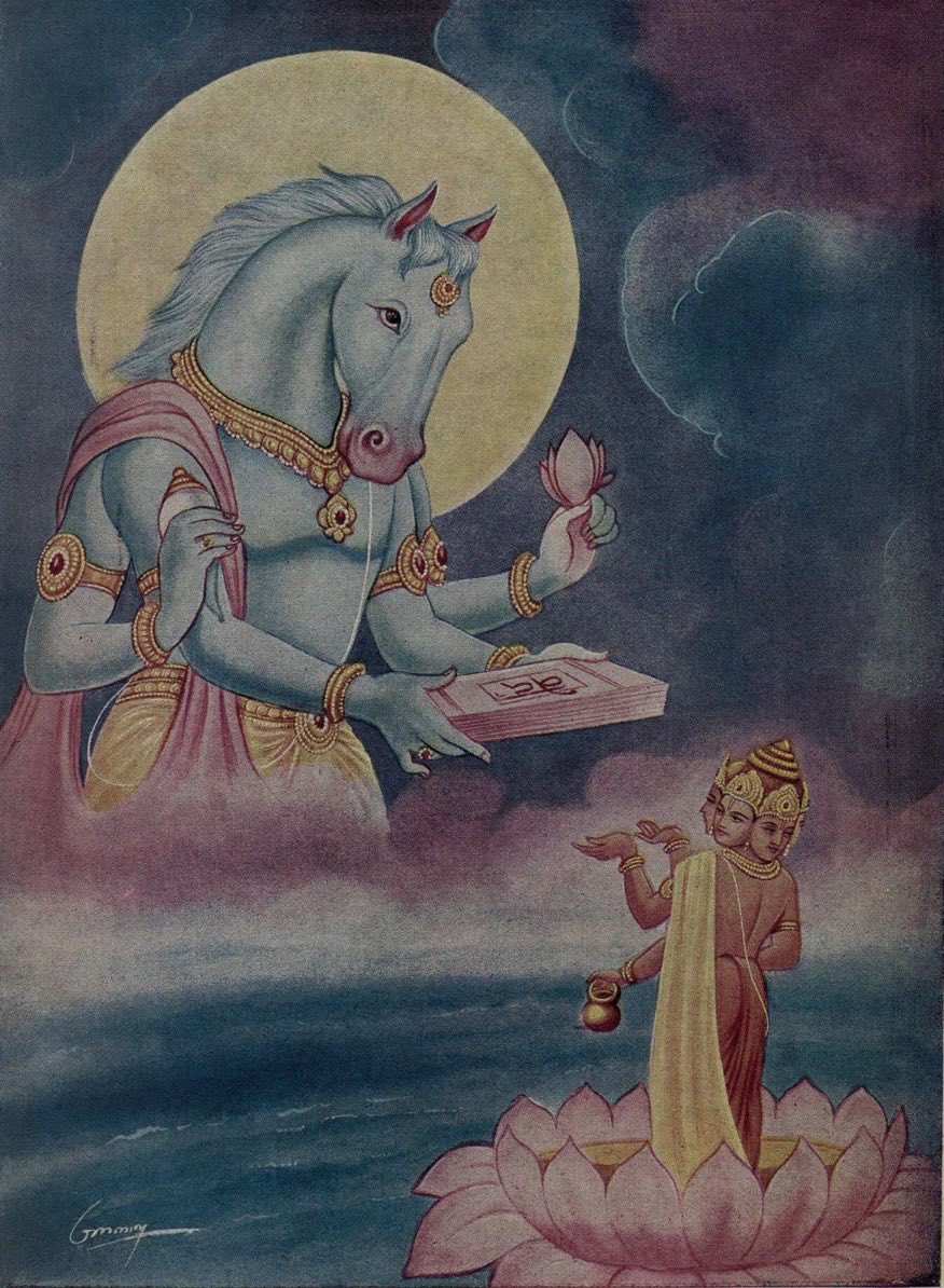 SchoolVedic's tweet photo. Today/Tomorrow is Hayagriva Jayanti (हयग्रीव जयन्ती). Bhagavan Vishnu appeared in the form of Hayagriva and restored the Vedas stolen by Madhu and Kaitabha. As the Vedas were restored on this day, Upakarma (उपाकर्म) is performed on this day to mark a new beginning. https://t.co/1aKg7Sydvj