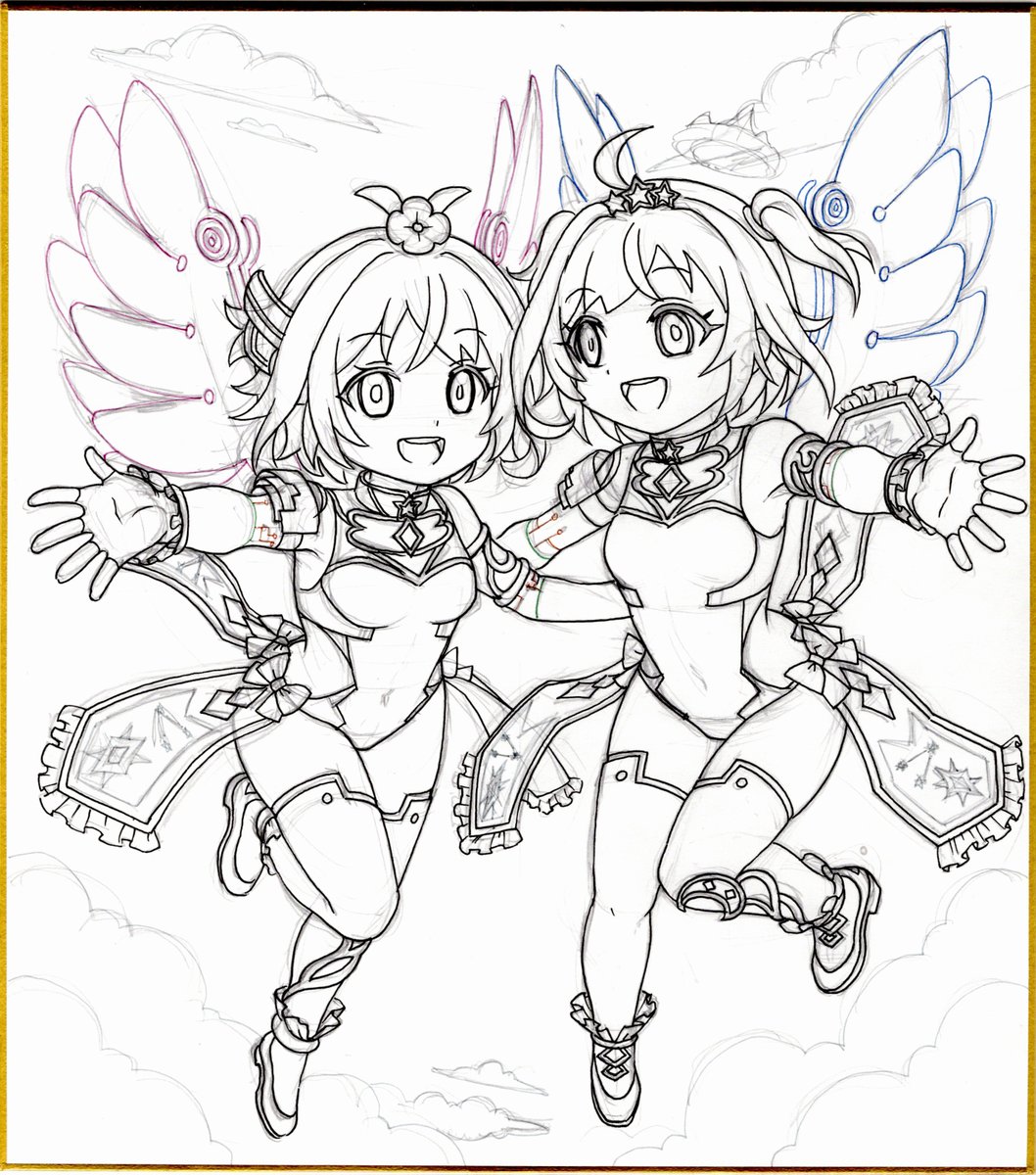 sktttr's tweet photo. 天啓パラドクス レアと同じ姿になれたマカロンのラフ。仲良し。 https://t.co/7EvYUCtfTu