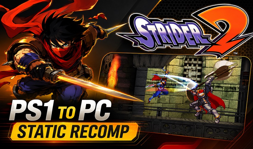 AmigamagazineGA's tweet photo. Strider 2 is back on PC through PS1 static recompilation. Capcom’s action classic now runs natively with higher resolution, responsive controls and room for future mods. #Strider2 #PS1 #RetroGaming https://t.co/OHl7tjW5pR https://t.co/rryBN9o4Xj