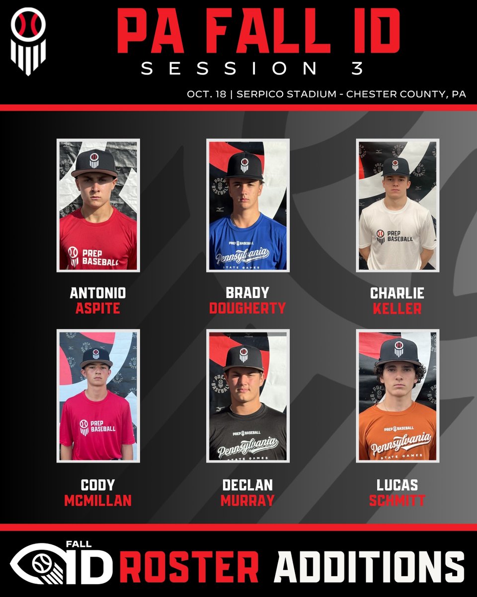 PrepBaseballPA's tweet photo. Please welcome the following players to our PA Fall ID (Session 3)💪

📆: October 18th, 2026
📍: Serpico Stadium at West Chester University - Chester County, PA
🙋‍♂️: 2027-2030 grads

Register HERE 👇👇👇👇👇
🔗: https://t.co/KWSzq6jX1r https://t.co/x0yf39RvBj