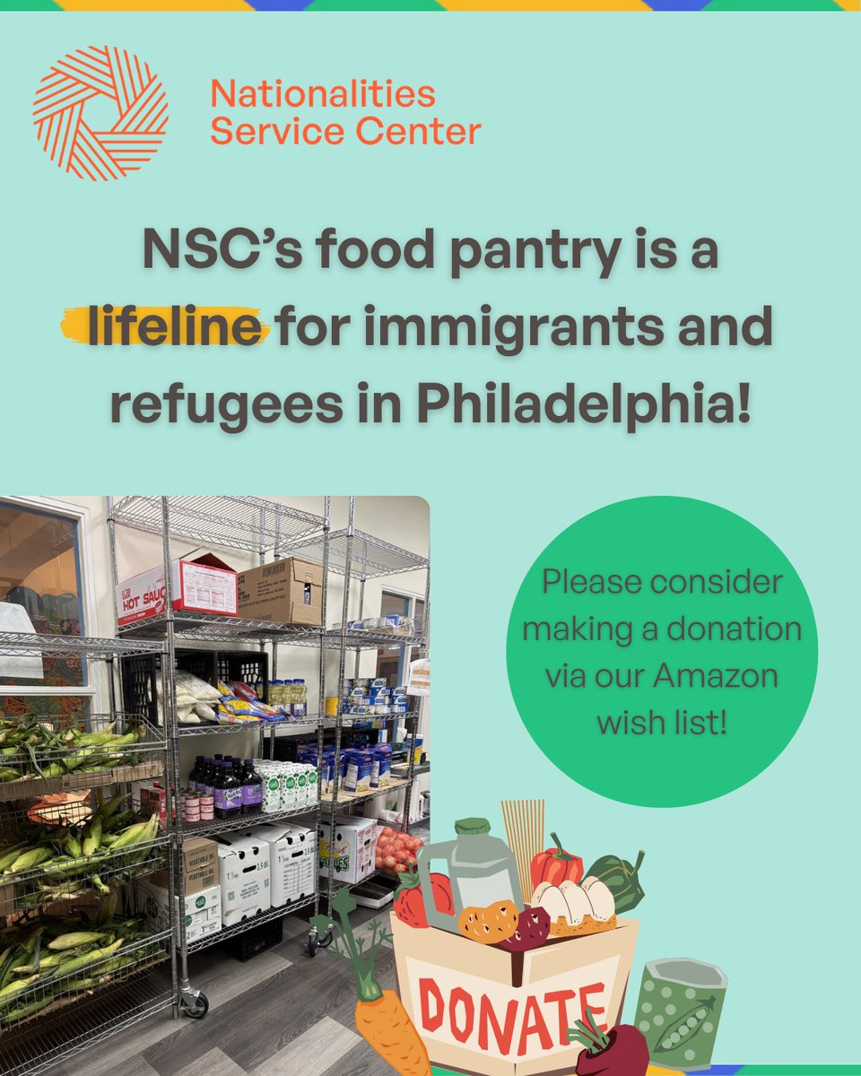 NSCPhila's tweet photo. Help us keep NSC’s food pantry stocked for immigrant and refugee families! Your generosity can help provide pantry staples and other essentials directly to newcomers facing food insecurity in our community. 

Shop our Amazon Wish List: https://t.co/th3VkjTX7f https://t.co/QtzXEUNxc7