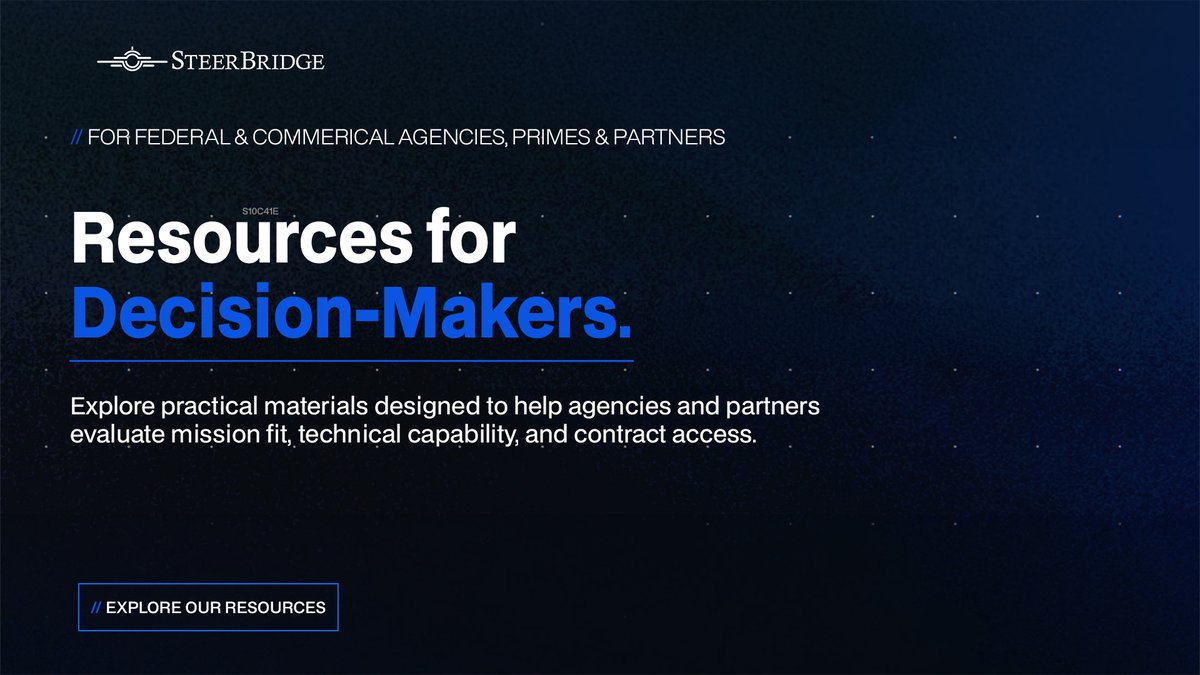 steerbridge's tweet photo. Evaluating a federal technology partner? Start with the details. 
 
Explore SteerBridge resources on aviation readiness, federal AI and data, secure payments, decision support, infrastructure modernization, and contract access. 
 
Built to support real acquisition and mission decisions. 
 
https://t.co/8VafSRXBpz