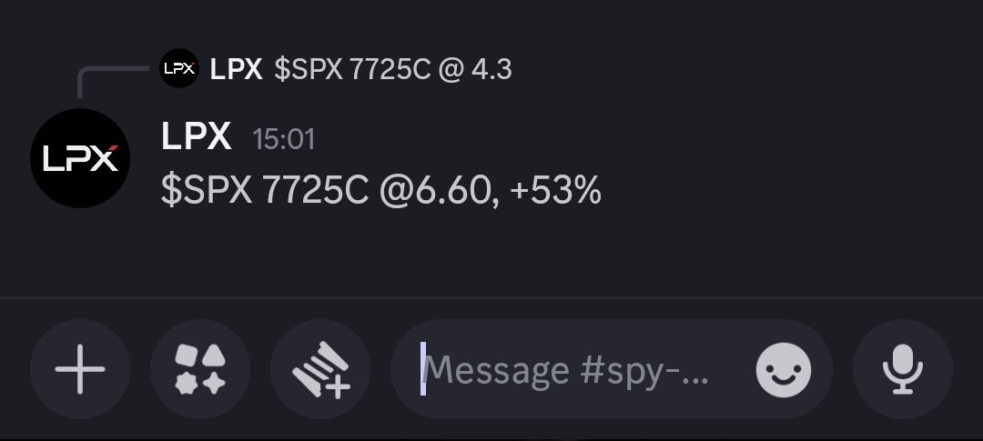 lastprintx's tweet photo. 53% | $SPX 7725C 4.30 TO 6.60 0DTE

BACK TO BACK. 91% ON 769C THEN THIS
BOTH OFF THE 767.40 HOLD I POSTED AT 8AM

LPX DONT MISS $SPY https://t.co/Fxoy6H0zH1
