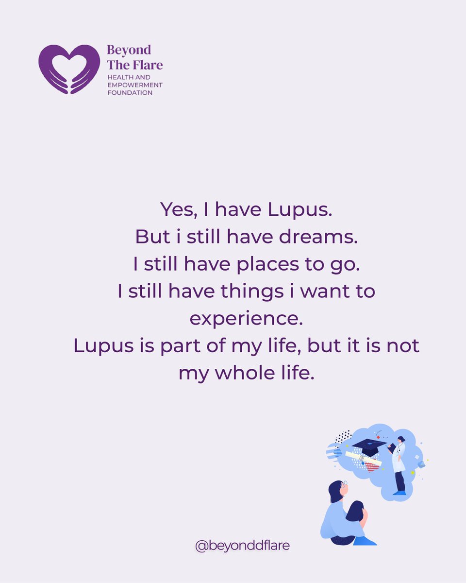 beyonddflare's tweet photo. Lupus is part of my story, but it is not the whole story. 💜

I .

I am learning to love myself not just through the difficult days, but beyond Lupus too.
This is what Loving Me Beyond Lupus means to me. 💜

#LovingMeBeyondLupus #BeyondTheFlare #LupusAwareness https://t.co/xYLEQGJo1d