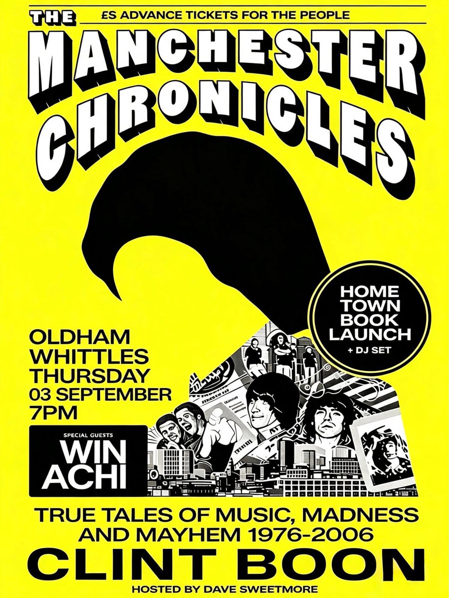 WINACHI_BAND's tweet photo. A WEEK TODAY 👀
WINACHI LIVE @therealboon HOMETOWN BOOK LAUNCH - MANCHESTER CHRONICLES 22/09/26 @whittles_oldham ⬅️⬅️⬅️
TICKETS 🎟️
https://t.co/MgSEAyXnuO ⬅️⬅️⬅️
@davesweetmore
#winachi #clintboon #booklaunch https://t.co/7lGZImgoI5
