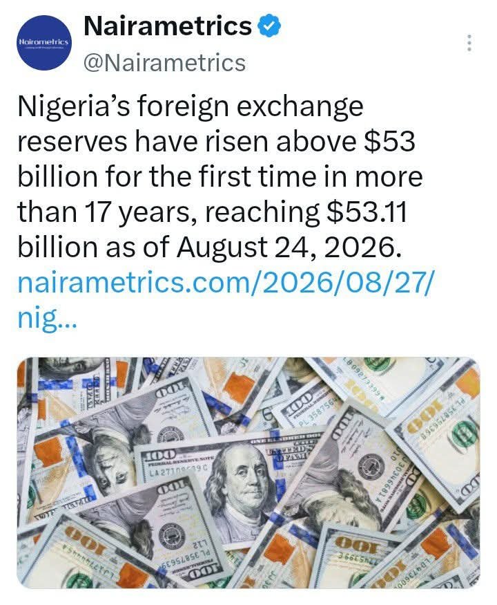 DeeOneAyekooto's tweet photo. Tinubu is not just building infrastructures, helping indigent students or ensuring prompt payment of workers salaries across the federation, he is also saving money, making our foreign reserves strong enough to support the country’s international trade! https://t.co/GWSg1VEV3I