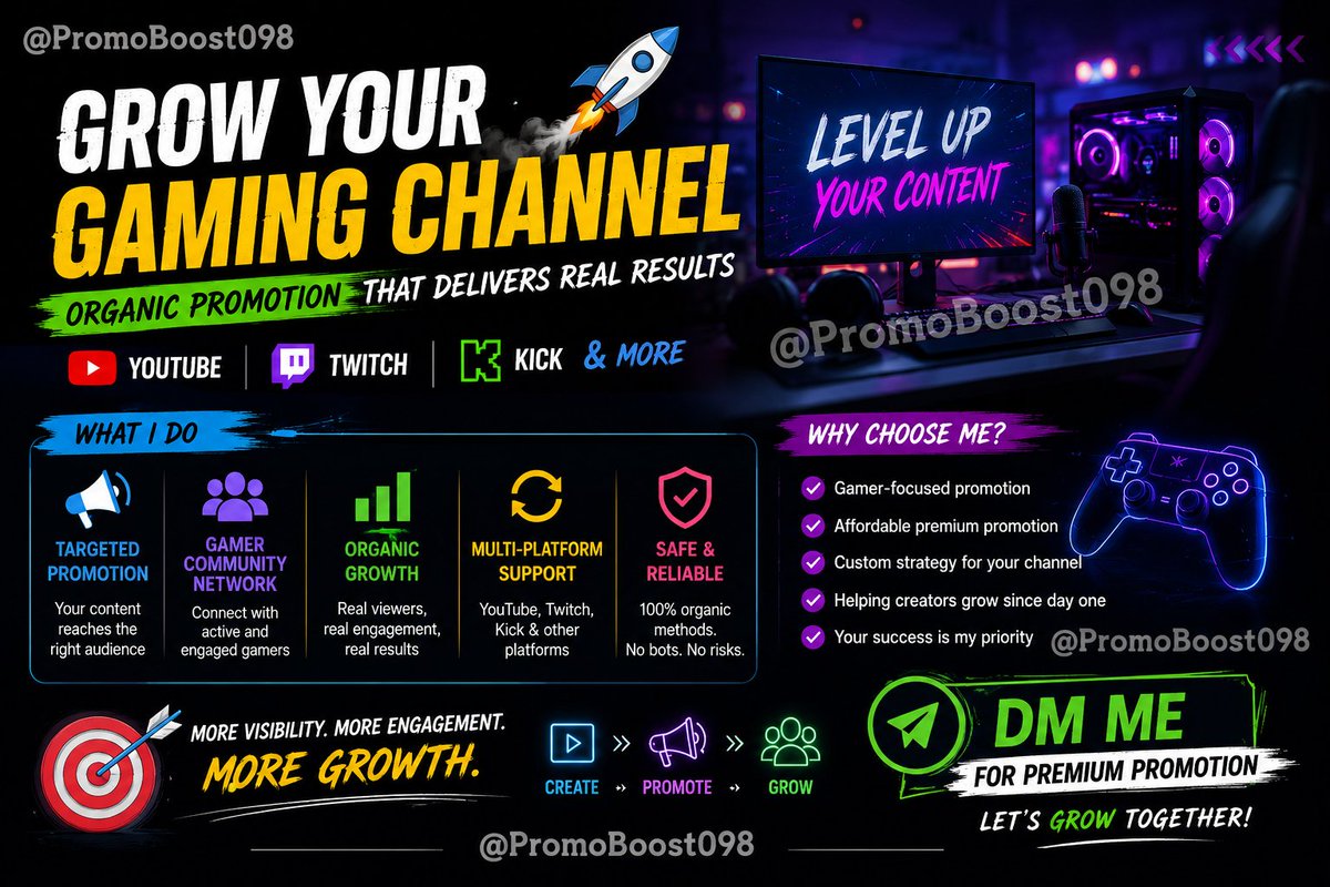 PromoBOOST098's tweet photo. 🚀 Tired of slow growth on YouTube, Twitch & Kick? Get your gaming content seen by more viewers! 🎮
📩 DM me or @PromoRTRG for promo opportunities.
#Gaming #YouTube #Twitch #Kick #Streamer #smallstreamerconnect #efootball #promotion https://t.co/fMR5RuTLUd