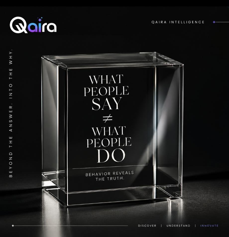 Qairabyquest's tweet photo. What people SAY is only the surface.

What they DO reveals the truth.

Qaira uncovers the behaviors, motivations and patterns behind consumer decisions.

Behavior is the real insight.

#ConsumerBehavior #Qaira #MarketIntelligence https://t.co/hMksln6bq1