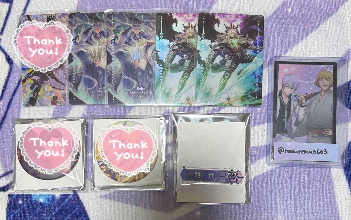 remuremu0603's tweet photo. 【交換/譲渡】FGO 星見の回廊
譲)
○オーロラカード
始皇帝/ジークフリート
○アクリルバッジ 終章

求)
○オーロラカード
アビゲイル1 or 定価＋送料
異種 箔押し缶バッジ 酒呑童子1
○アクリルバッジ
2部6章 アヴァロン・ル・フェ

8/29＆30初回現地付近、都内手渡し/郵送可能です。 https://t.co/HPN9pfbrCE