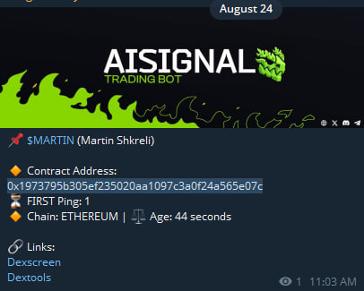 AiSignalBot's tweet photo. @AiSignalBot is working 24/7 to predict tokens like this 

$MARTIN 1.92k to 204.52k ATH (106x)

Past results are not indictive of future returns https://t.co/Kb5dimpnLt