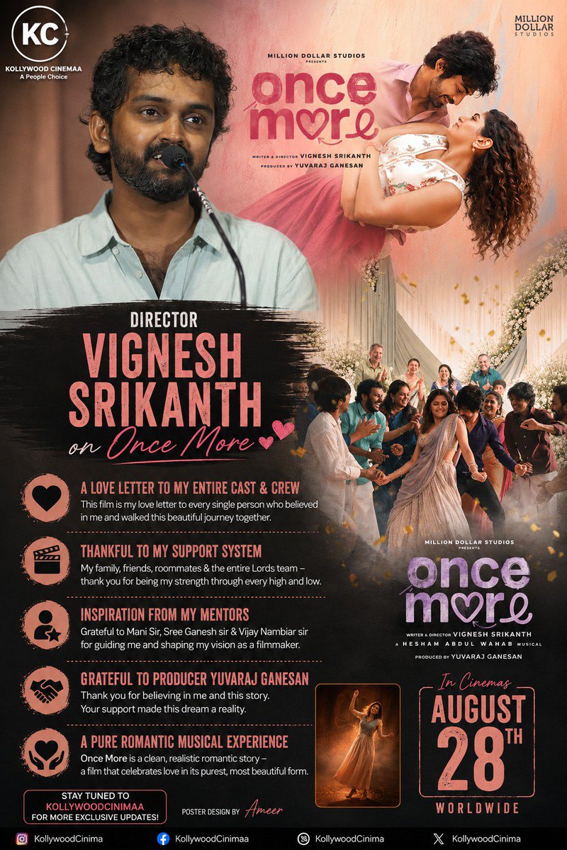 KollywoodCinima's tweet photo. #KollywoodCinima Exclusive Snippets for #OnceMore by #Ameer

#OnceMoreFromTomorrow 

@isrikanthmv @heshamawmusic
@iam_arjundas @AditiShankarofl @OlickalSona @editorNash @MillionOffl @Foxy_here03 @Yuvrajganesan @thinkmusicindia @proyuvraaj https://t.co/D0ZMc5lHop