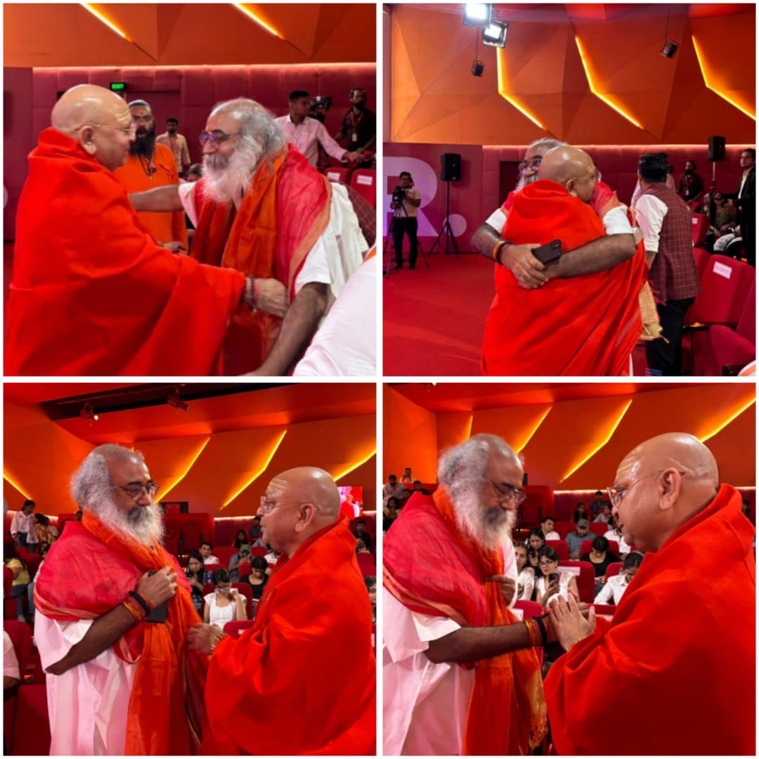 AcharyaPramodk's tweet photo. R भारत का “ऑडिटोरियम”
बना प्रयाग,
पूज्य @swamibalkanand जी महाराज से आत्मीय “संगम” के अद्भुत क्षण. @Republic_Bharat https://t.co/Vcunk85oVa
