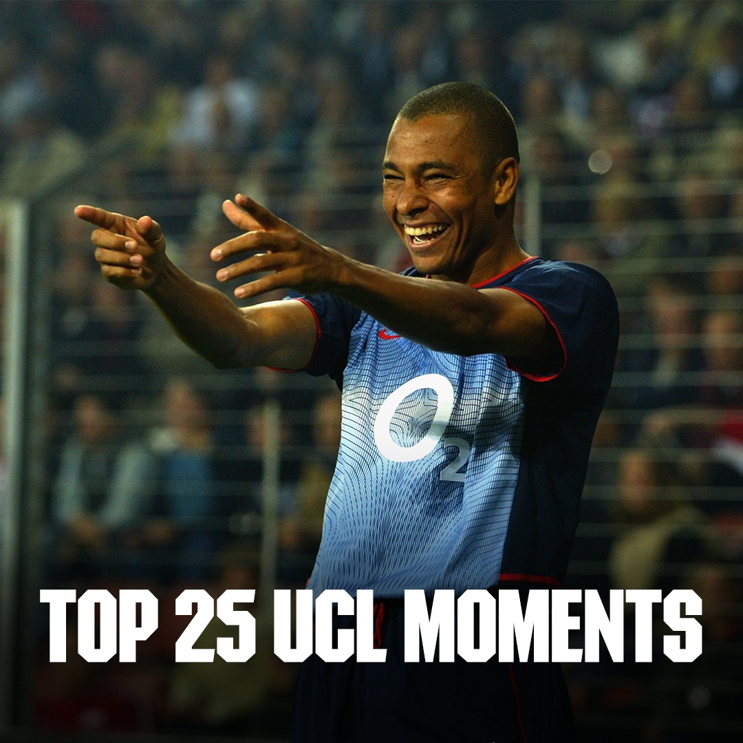 Arsenal's tweet photo. 😮 Bergkamp brilliance
⏱️ Gilberto's 20-second stunner
✨ Mesut magic

Our top 25 Champions League moments so far 👇