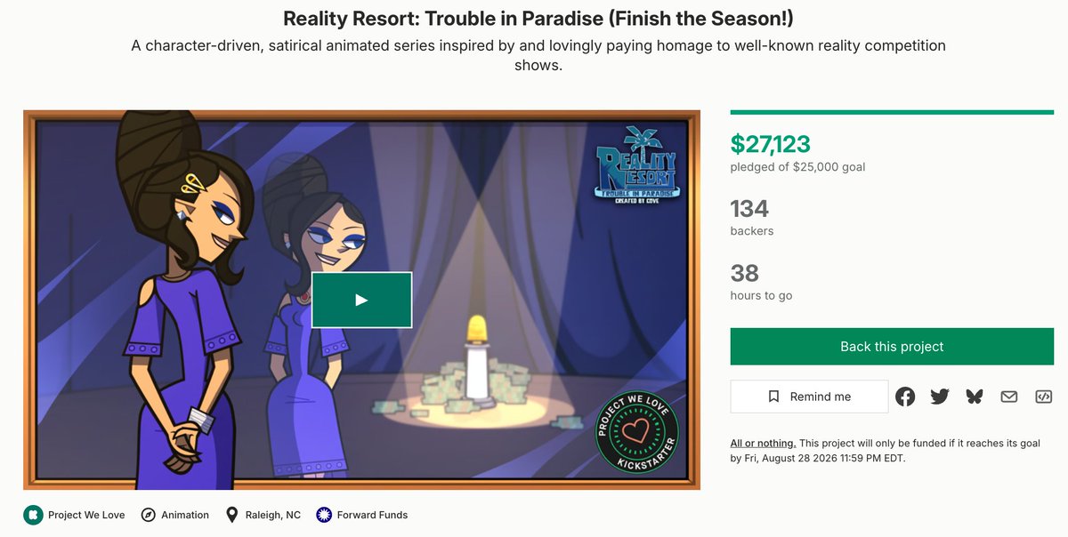 realitypr0ject1's tweet photo. 🏝️ Thursday update! The final #RealityResort Kickstarter campaign for Episodes 16-18 has been 108% funded!

⭐️ We have just under $3,000 left to reach our $30,000 stretch goal for Episode 17.5: The Jury Roundtable! Remember that our campaign ends on Friday at 11:59pm EST!

🔗 Support here! https://t.co/Fbe7PHD1zw

#rrtwt #indieanimation #kickstarter