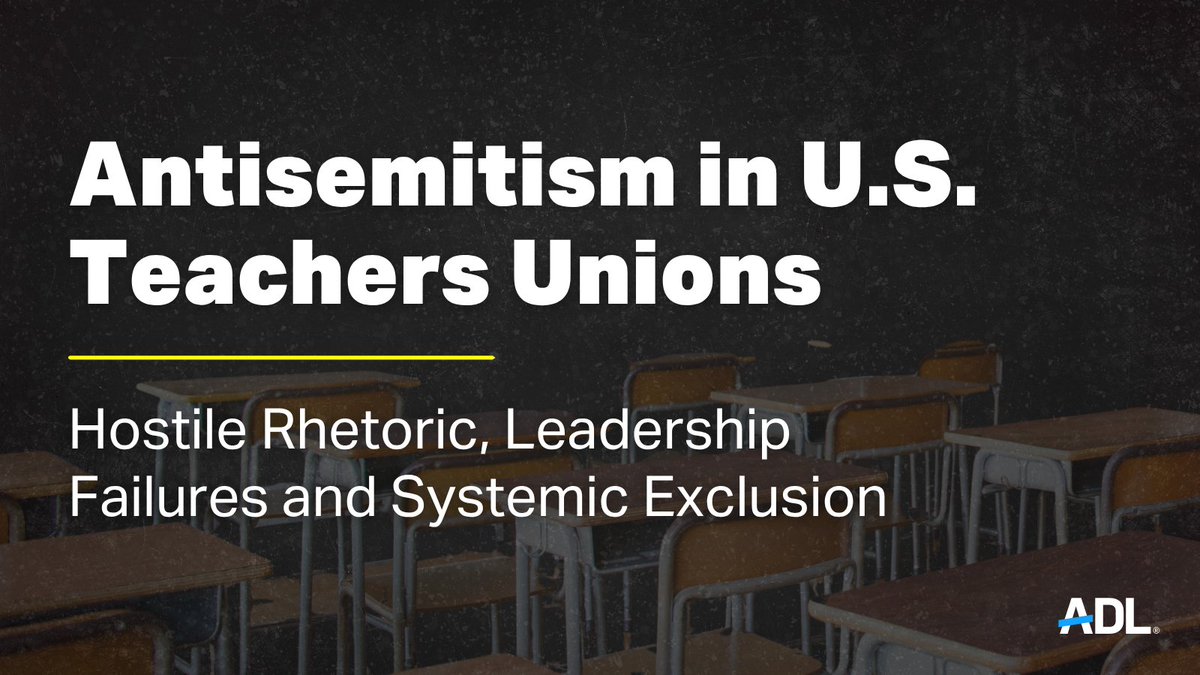 ADL's tweet photo. Jewish educators are being pushed to the margins of the very unions meant to represent them.

New ADL research exposes a systemic pattern of marginalization in U.S. teachers unions that is driving Jewish educators to self-censor, with many fearing backlash for voicing their concerns.

Read the report: https://t.co/eTr3IMAbO4