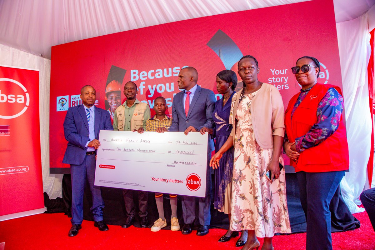 Amref_Uganda's tweet photo. 💧 Water, dignity and keeping girls in school.

As we mark #WorldWaterWeek2026 under the theme “Water for People and Progress,” @Amref_Uganda   celebrates another milestone in our partnership with @AbsaUganda  .

Today,@MosesRutahigwa , Retail and Business Banking Director at Absa Bank Uganda, handed over a cheque of UGX 100 million to @Amref_Uganda  on behalf of the Bank. The grant, raised through the fourth Absa KH3–7 Hills Run, will support Menstrual Hygiene Management, WASH facilities in schools and reusable sanitary pads for schoolgirls.

For us, this investment is about much more than infrastructure or menstrual products. It is about ensuring that girls have water, sanitation, privacy and the confidence to manage menstruation with dignity and stay in school.

Through our previous two Absa-supported grants totalling UGX 80 million, we reached 6,199 girls. This new investment gives us an opportunity to reach even more.

Thank you, @AbsaUganda , for continuing to run this journey with us.

Because water for progress must also mean water for girls, dignity and education. 💧

#AmrefHealthAfrica #AbsaBankUganda #7HillsRun #WASH #MenstrualHealth #GirlsEducation #KeepingGirlsInSchool