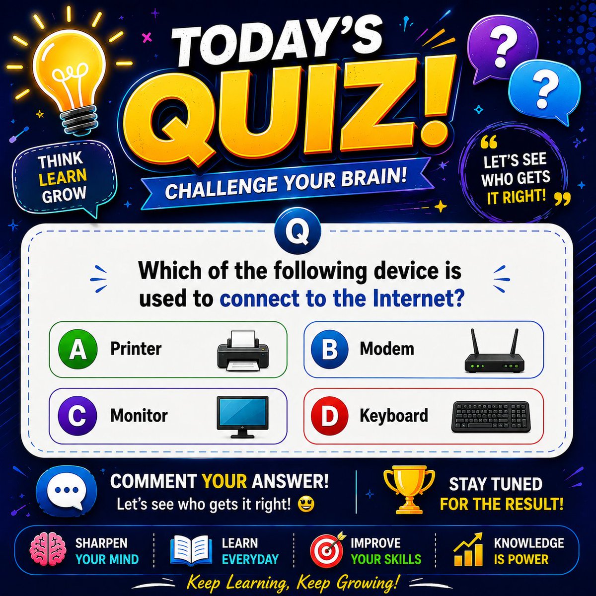 AliHossain74079's tweet photo. π§ Todayβs Tech Quiz! Which component is responsible for processing data in a computer? π» Comment your answer: A, B, C, or D! π
#TechQuiz #TechTrivia #Technology #ComputerScience #Quiz https://t.co/RpftXUsdS8